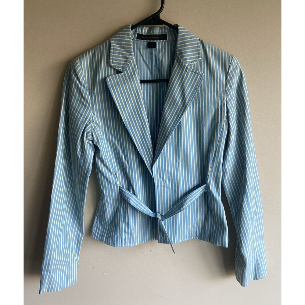 Express Design Studio Jacket Womens size 0 Tailored Fit Blue Yellow Stripe